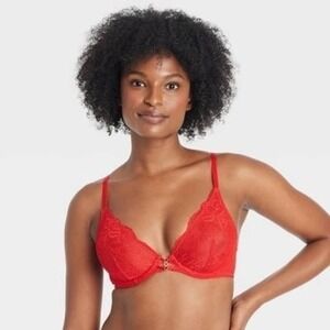 NEW Auden Red Fishnet Lace Unlined Underwire Bra,‎ Size 34A